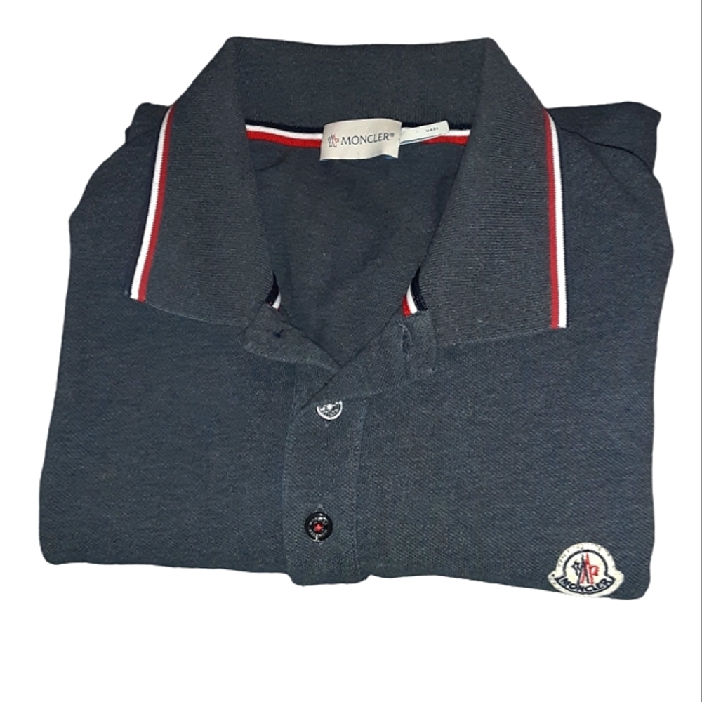 Moncler LS "Maglia polo Manica Lunga" - dark grey , tri tipped collar / cuffs